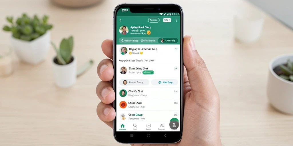 Screenshot antarmuka utama aplikasi Chat Grup 55RP.