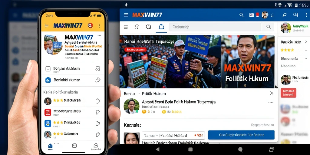 Antarmuka aplikasi MAXWIN77 menampilkan berita politik dan hukum terkini.